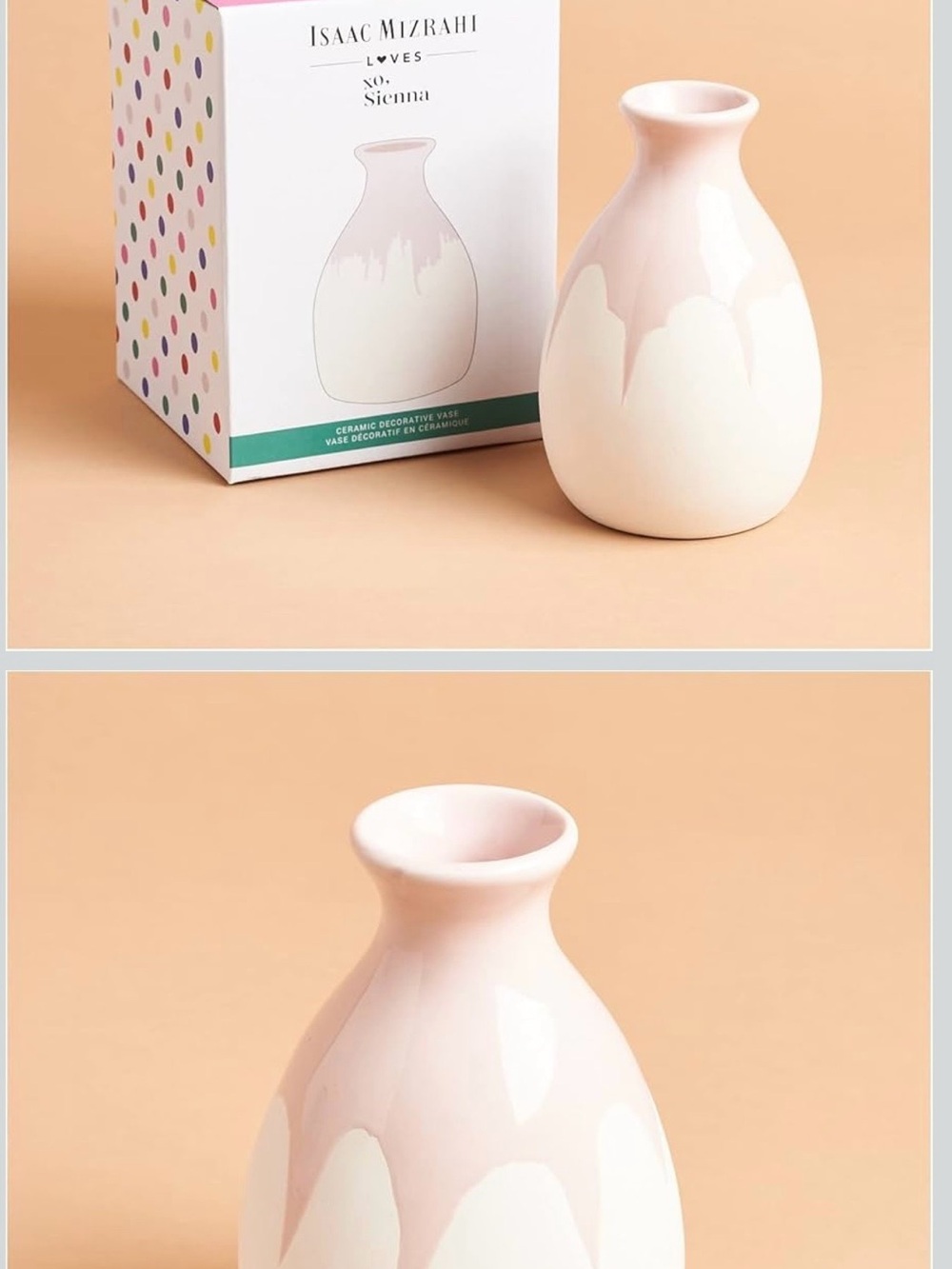 Isaac Mizrahi Pink and Cream Drip-Glaze Ceramic Vase